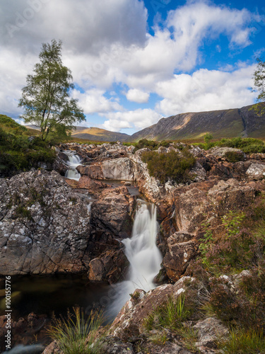 Waterfall with Buachaille etive mor, Glen Coe, Scotland, UK