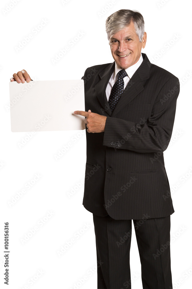 Portrait of happy smiling young business man showing blank signb Portrait of happy smiling young business man showing blank signb