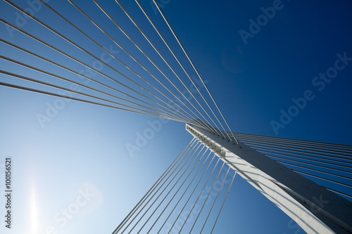 Wonderful white bridge structure over clear blue sky