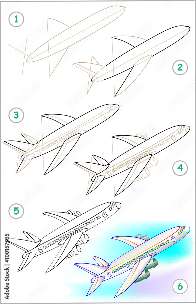 Page shows how to learn step by step to draw a plane. Developing ...