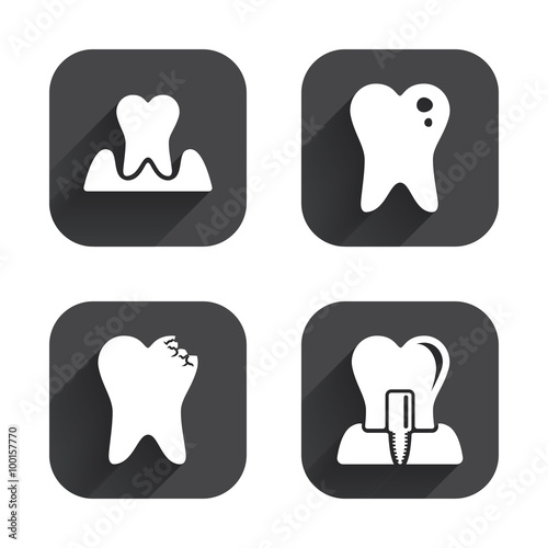 Dental care icons. Caries tooth and implant.
