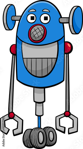 Cartoon Illustration of Funny Robot or Droid Fantasy Character