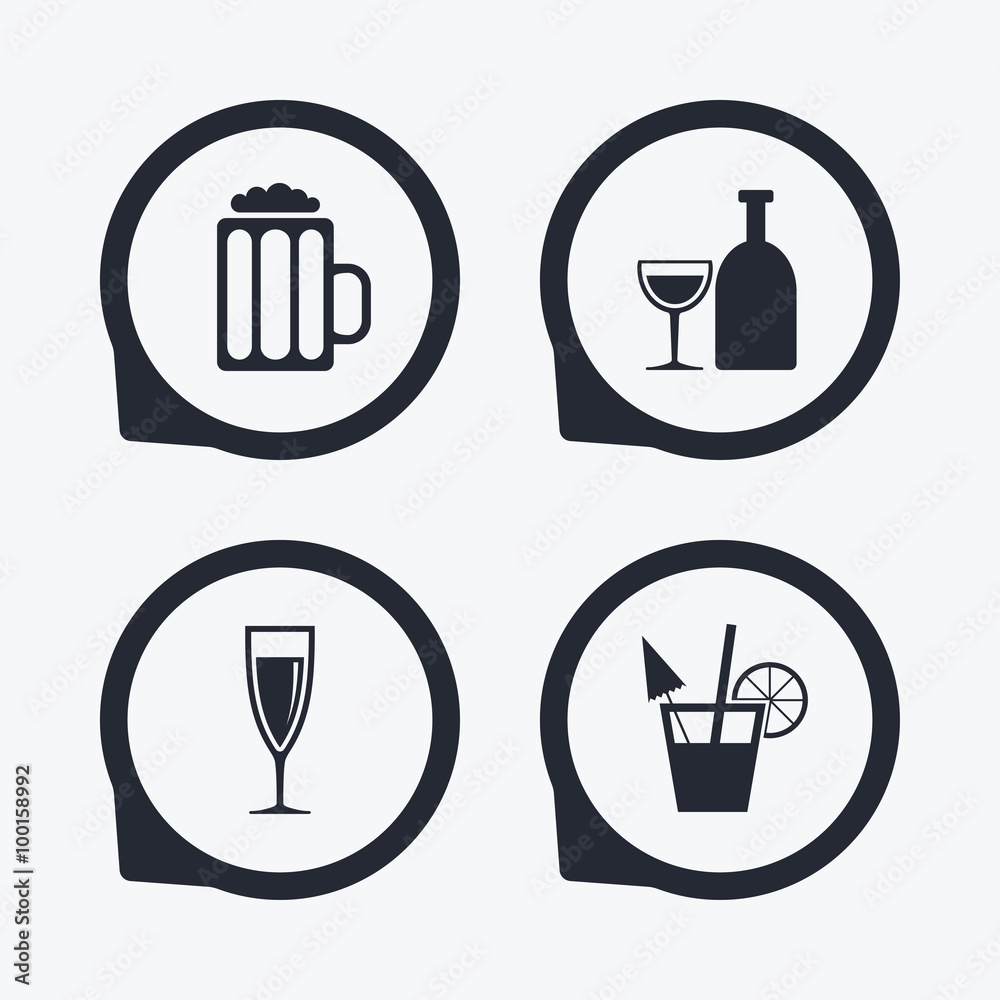 Alcoholic drinks signs. Champagne, beer icons. Alcoholic drinks signs. Champagne, beer icons.