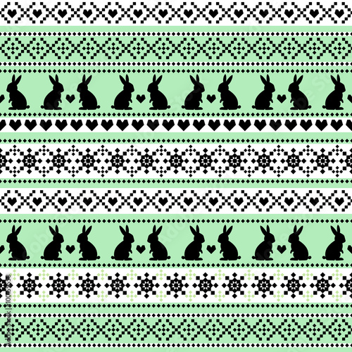 Seamless Easter pattern, card - Scandinavian sweater style. Black mint and white vector spring holiday background. Cute Easter Illustration. photo