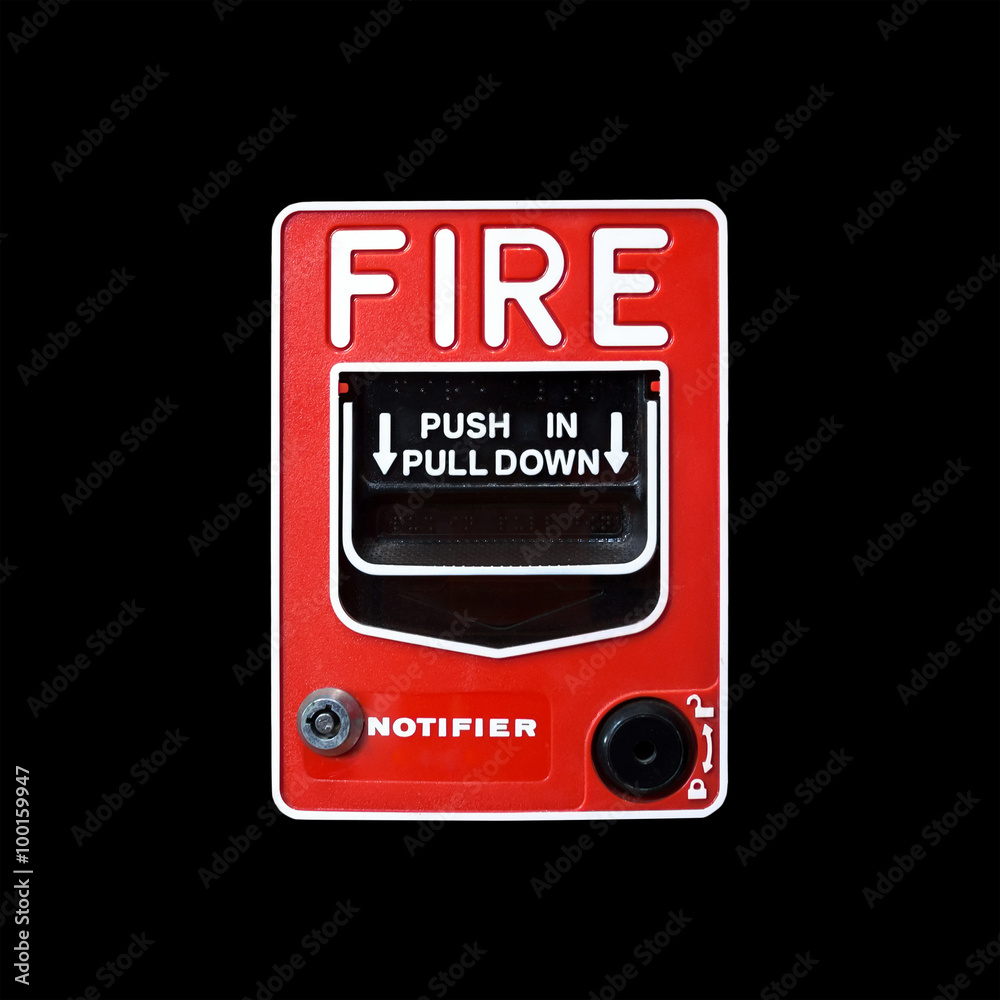 Naklejka premium Fire alarm switch on black background