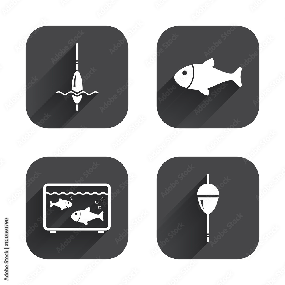 Fishing icons. Fish with fishermen hook symbol. Fishing icons. Fish with fishermen hook symbol.
