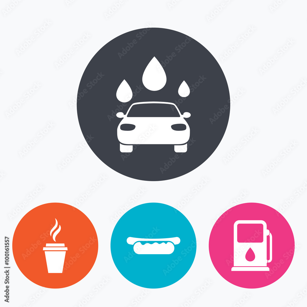 Petrol or Gas station services icons. Car wash. Petrol or Gas station services icons. Car wash.