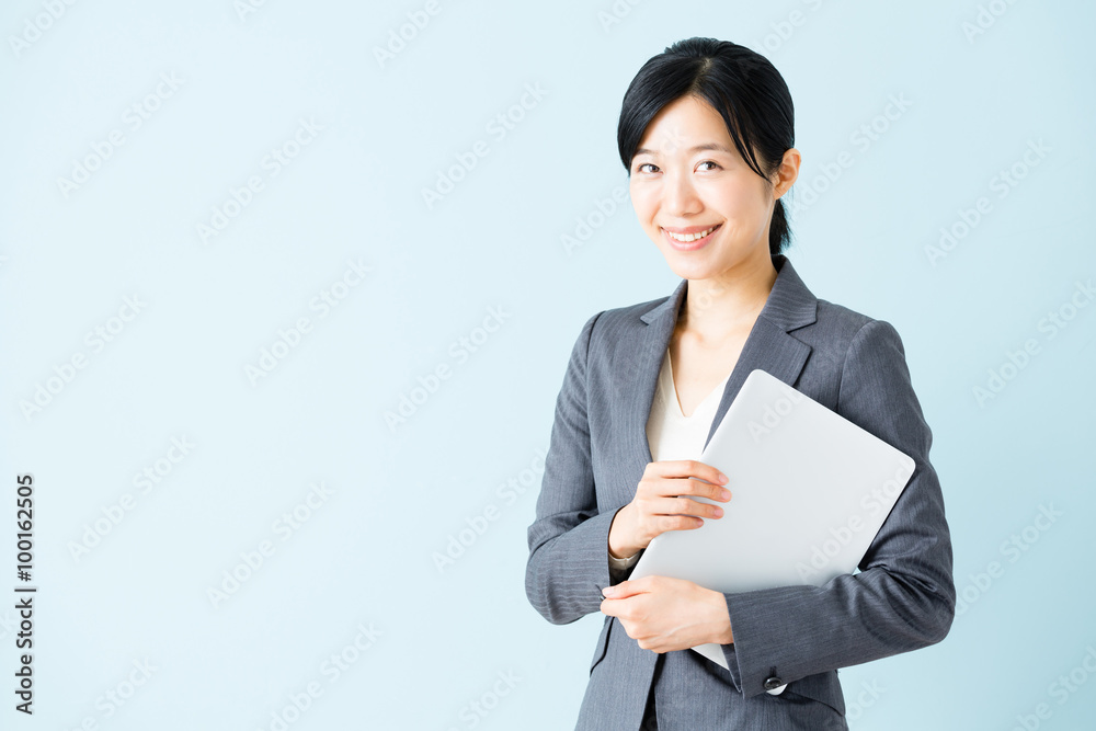 asian businesswoman isolated on blue background asian businesswoman isolated on blue background