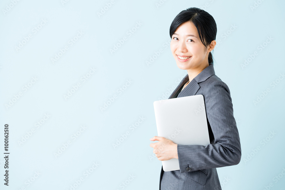 asian businesswoman isolated on blue background asian businesswoman isolated on blue background
