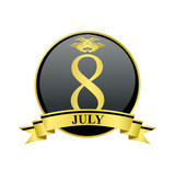 8 july golden calendar circle with ribbon