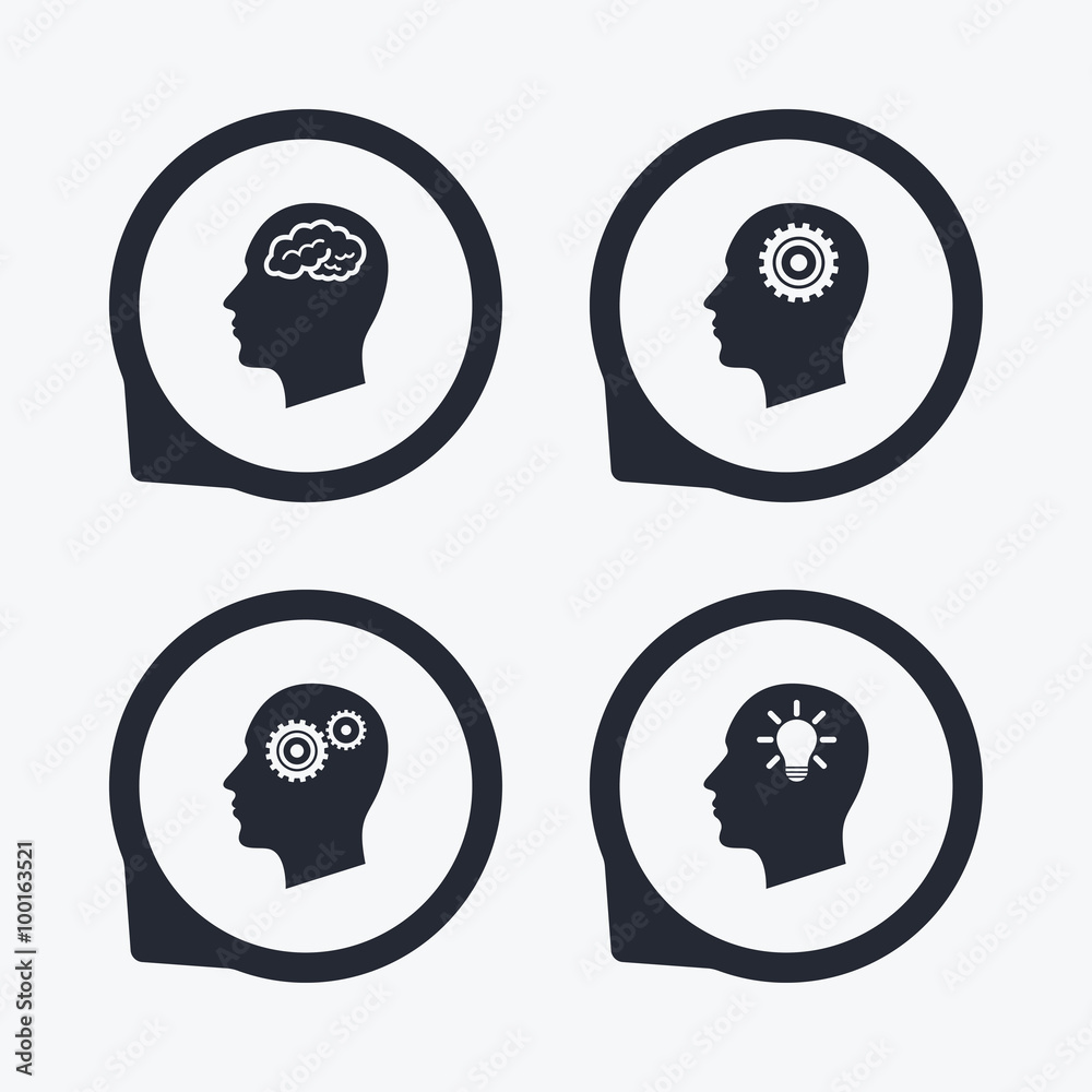 Head with brain icon. Male human symbols.