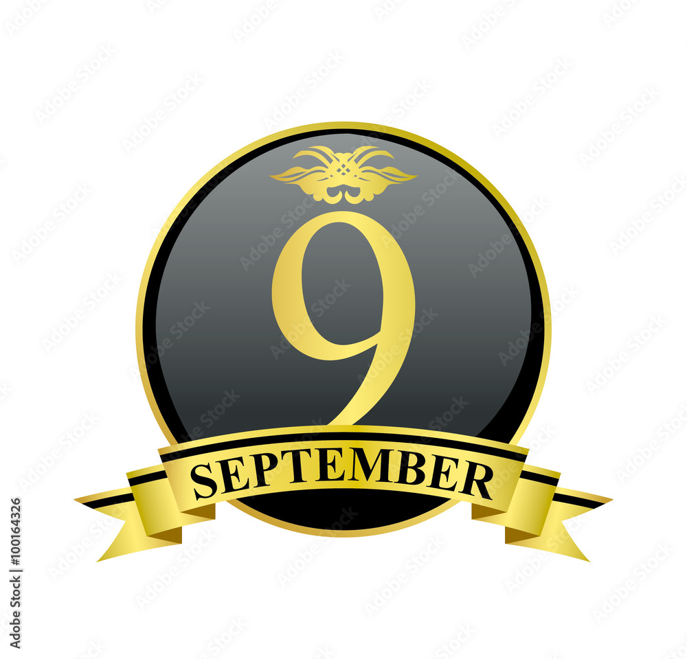 9 september golden calendar circle with ribbon 9 september golden calendar circle with ribbon