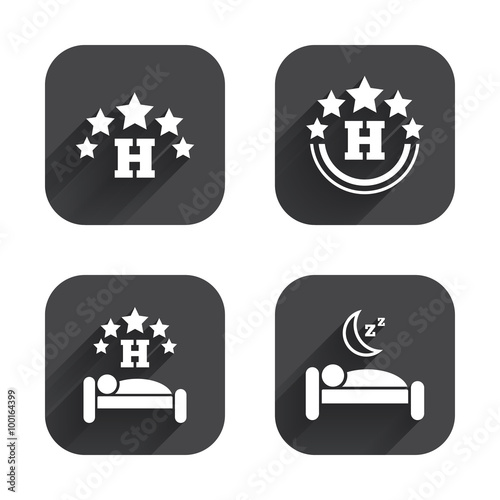 Five stars hotel icons. Travel rest place. © blankstock