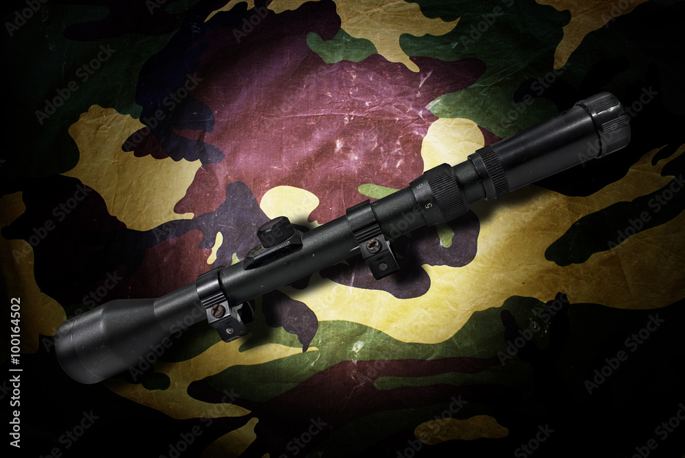 Camouflaged Sniper Rifle with Scope Stock Image - Image of