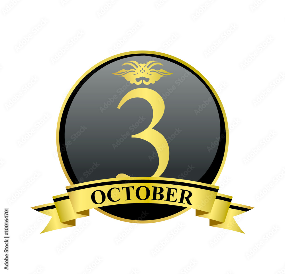 3 october golden calendar circle with ribbon 3 october golden calendar circle with ribbon
