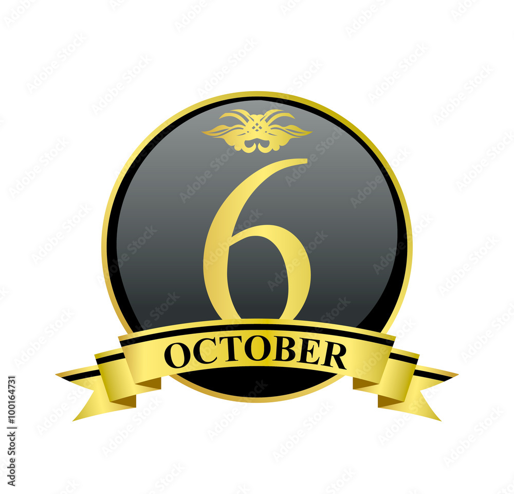 6 october golden calendar circle with ribbon 6 october golden calendar circle with ribbon