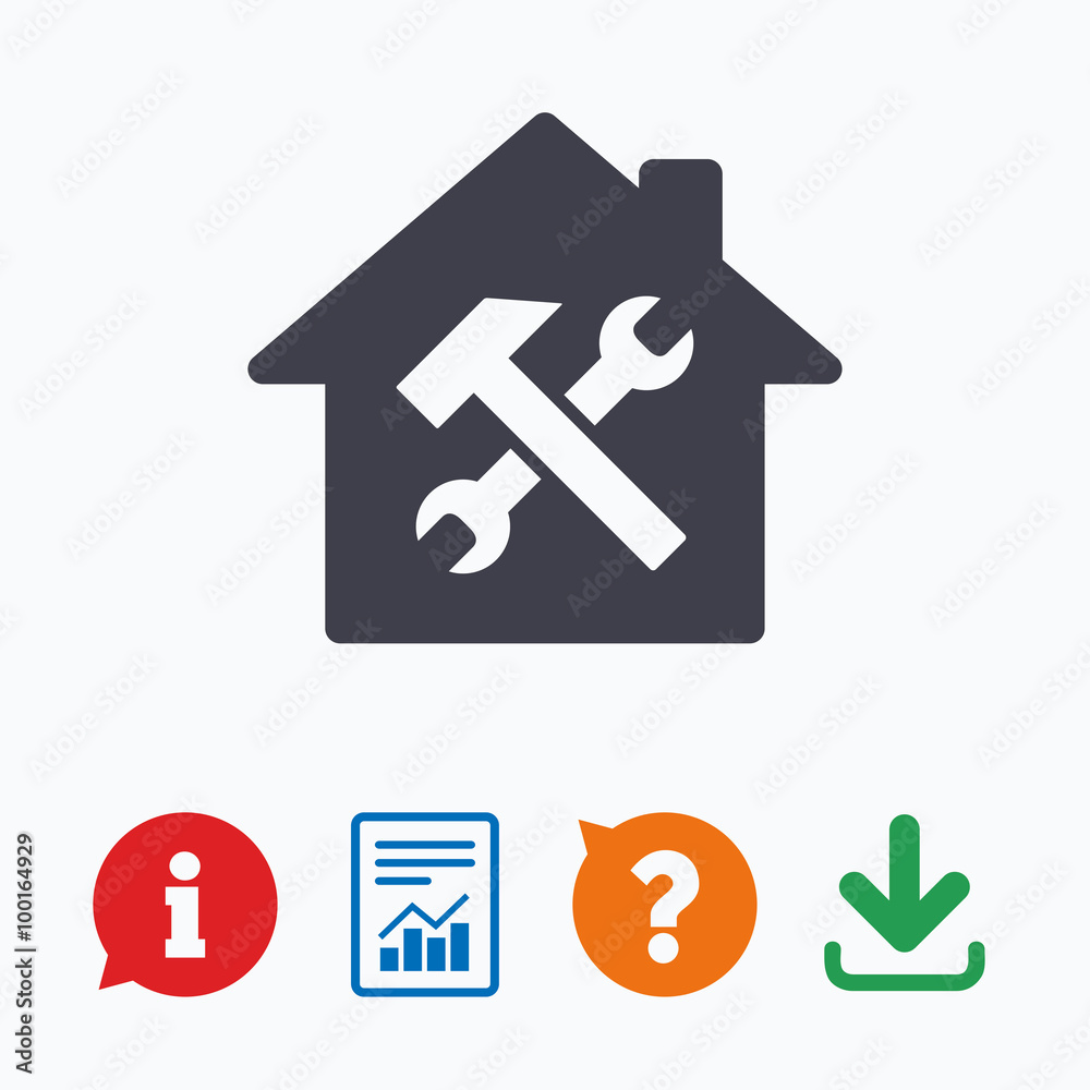 Service house. Repair tool icon. Service symbol. Service house. Repair tool icon. Service symbol.