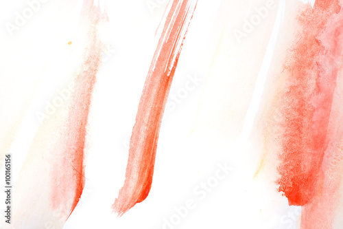 Red watercolor brush marks.