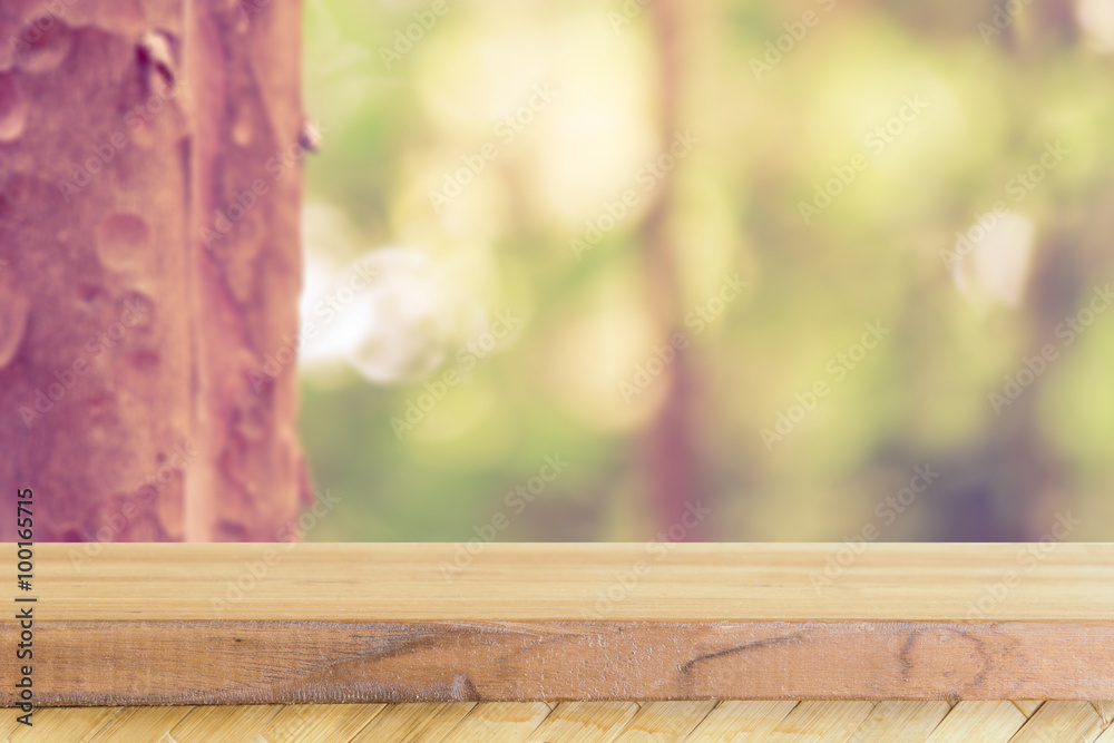 Wooden board empty table in front of blurred background. Perspective brown wood over blur trees in forest - can be used mock up for display or montage your products. spring season. vintage filtered. Wooden board empty table in front of blurred background. Perspective brown wood over blur trees in forest - can be used mock up for display or montage your products. spring season. vintage filtered.