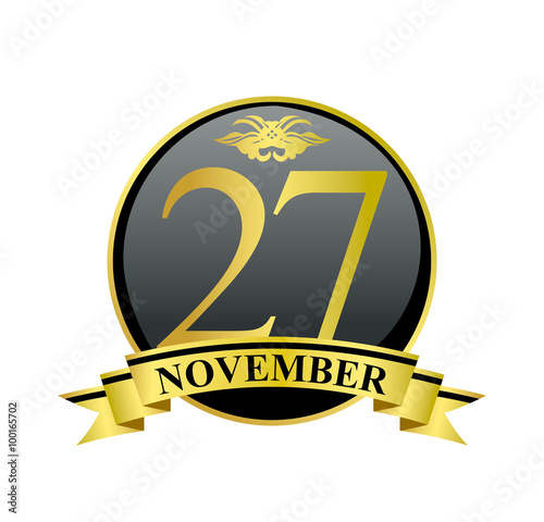 27 november golden calendar circle with ribbon