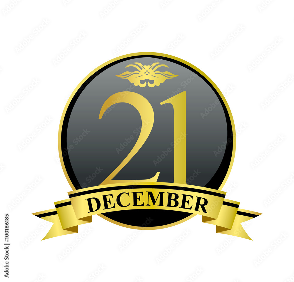 21 december golden calendar circle with ribbon 21 december golden calendar circle with ribbon