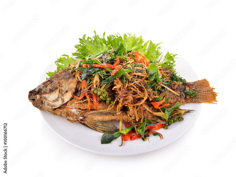 Fried fish with herbs.