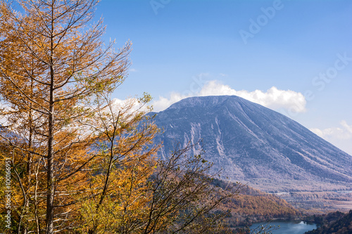 男体山とカラマツの黄葉