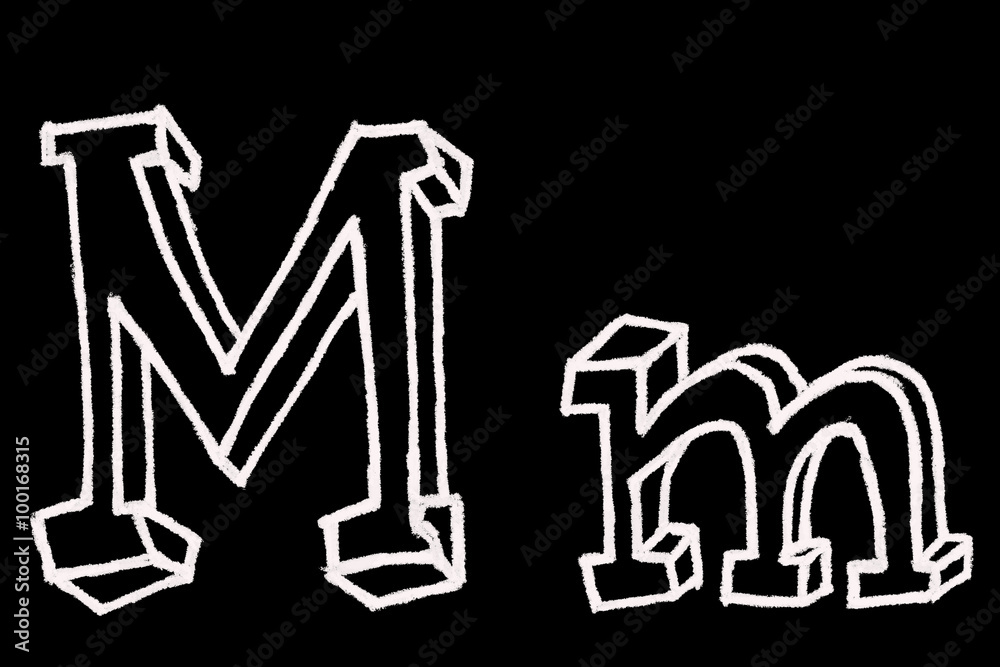 M - Chalc ABC letters over black background M - Chalc ABC letters over black background