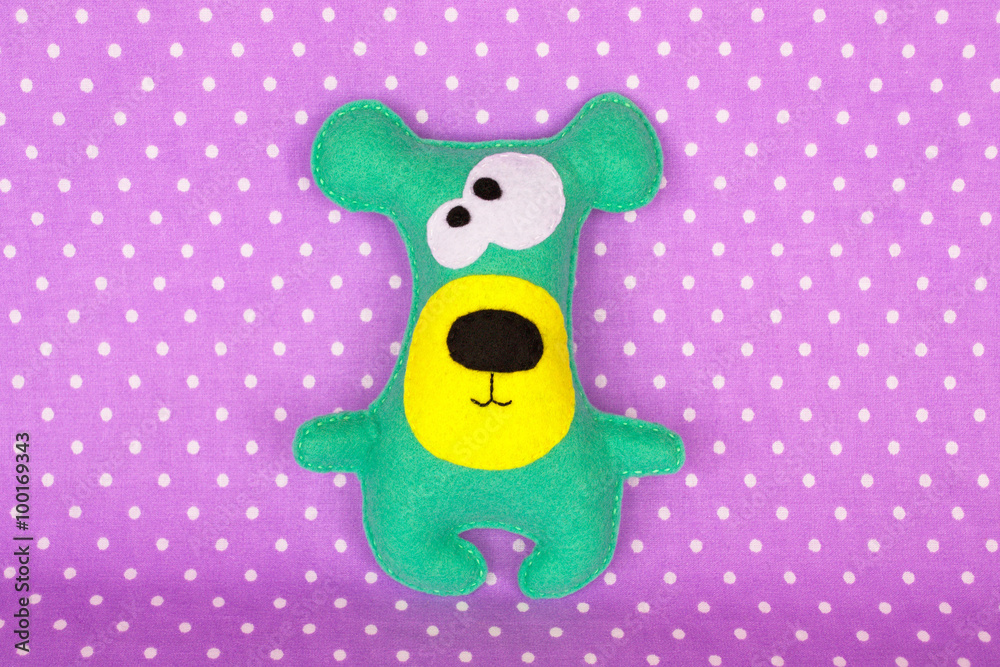 Fototapeta premium Handmade felt green bear toy 