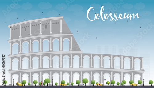 Colosseum in Rome with blue sky. Italy. Vector illustration. Some elements have transparency mode different from normal.