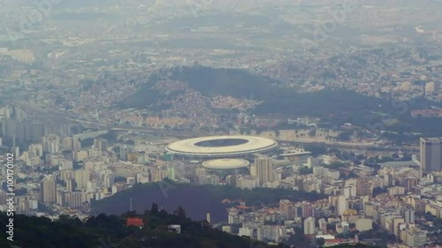 Aerial footage of Rio, football arena and mountains photo