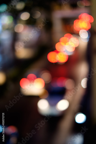Abstract blur bokeh of traffic jam on road in the city
