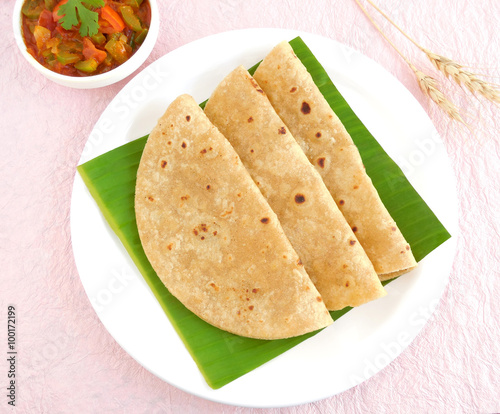 Indian food chapati or Indian flat bread is made from wheat flour dough and is a traditional and popular cuisine.
