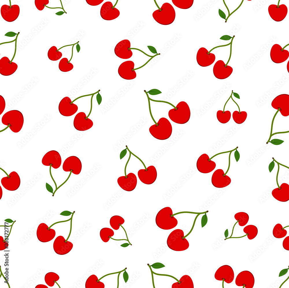 seamless pattern with Ripe red cherry berries