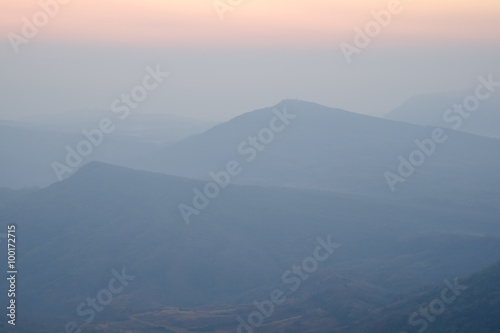 Beautiful sunrise view of Mountain landscape at Phu Rua National