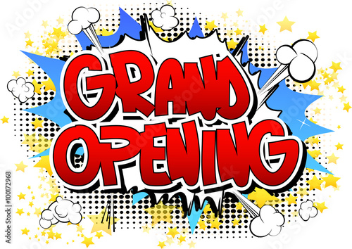 Fototapeta Grand Opening - Comic book style word on comic book abstract background.