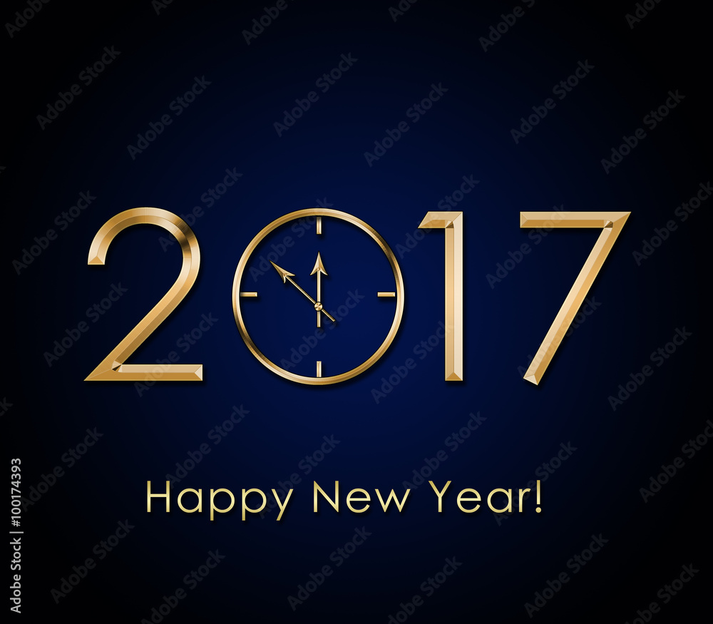 2017 Happy New Year background with gold clock 2017 Happy New Year background with gold clock
