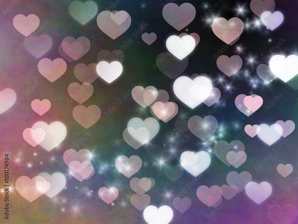 Shimmering lights and hearts background for special meaning