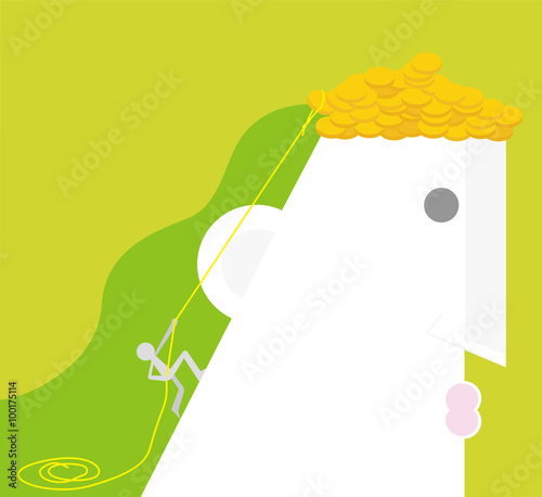 Working hard / A man is trying to get a lot of gold.