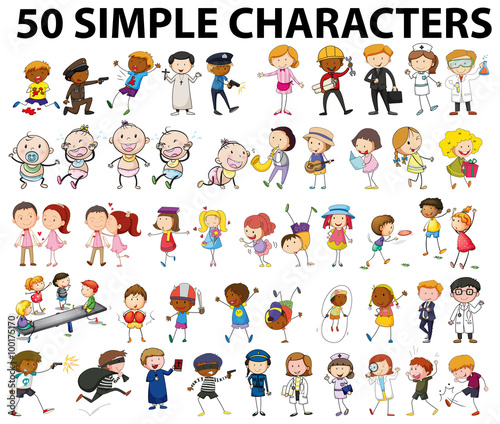 Fifty simple characters doing different things