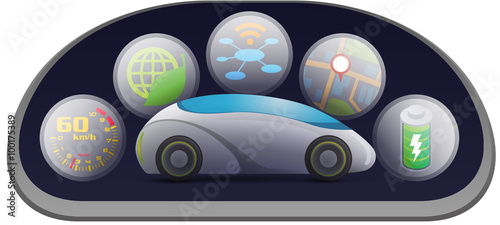 car cockpit and car control panel interface, vector illustration