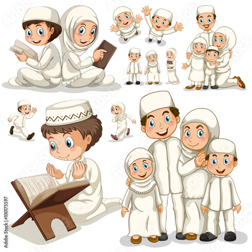 Muslim family in different actions Stock Vector | Adobe Stock