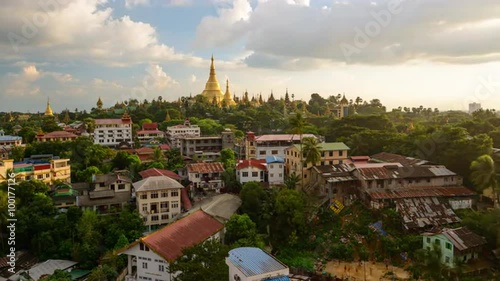 Wallpaper Mural Yangon, Myanmar skyline time lapse over Singuttara Hill and Shwedagon Pagoda. Torontodigital.ca
