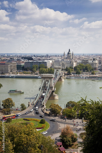 Aerial view of Chain bridge. It was first permanent stone-bridge connecting Pest and Buda.