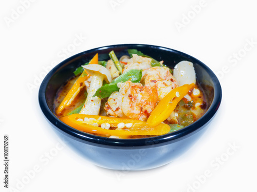 Spicy soup with prawn on isolated, TOM YUM, Thai food