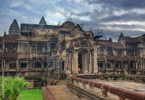 Ancient Khmer architecture. Wat complex, Siem Reap, Cambodia travel destinations.