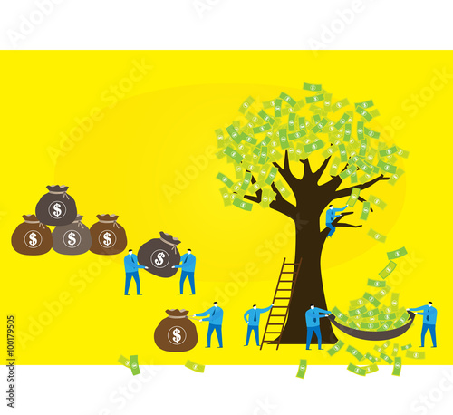 Team work: money tree / All businessman are busy in making money from a money tree. photo