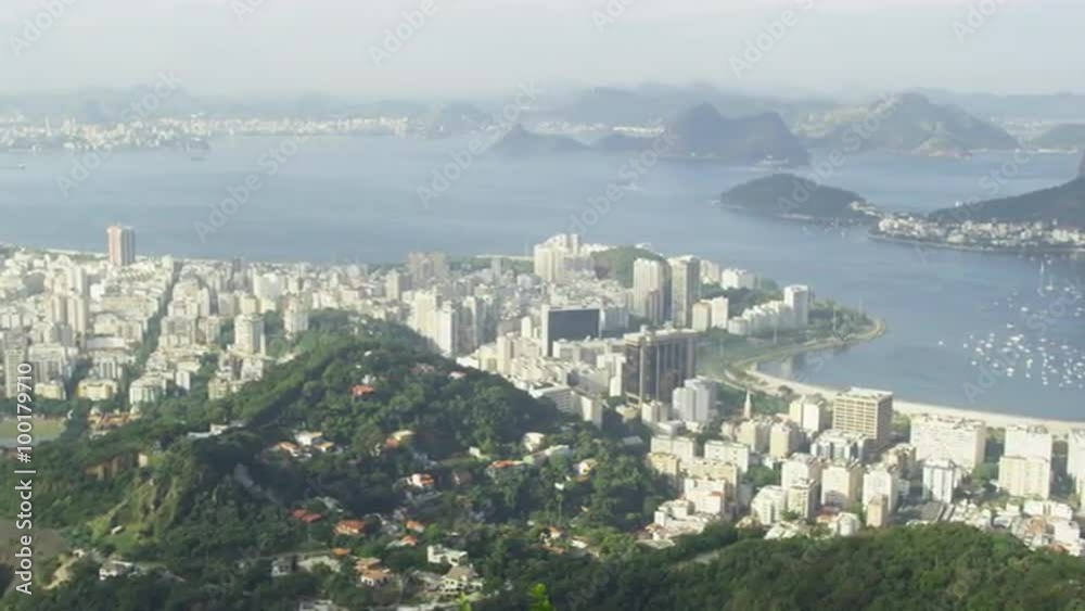 Pan of Rio and harbor from Corcovado lookout point Pan of Rio and harbor from Corcovado lookout point