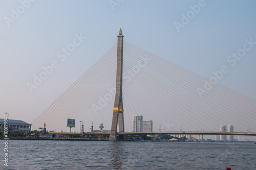 Rama VIII Bridge in Bangkok,Thailand and the Chao Praya river