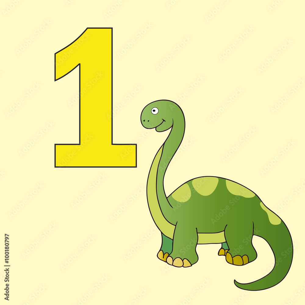 Naklejka premium Number one. One dinosaur (Brachiosaurus).